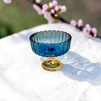 Decorative Fruit & Dessert Serving Blue Glass Bowl with Gold Base