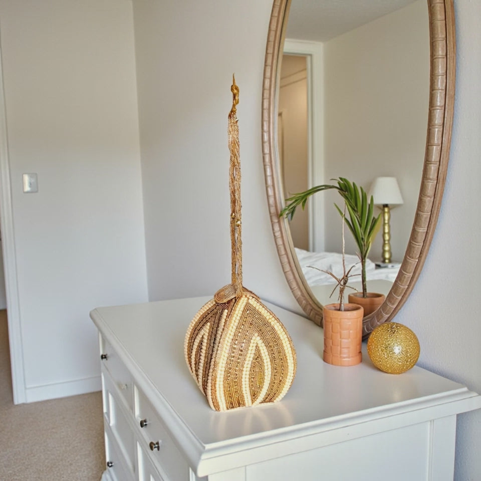 Designer Gold Beaded Potli Clutch – Bridal & Festive Party Bag